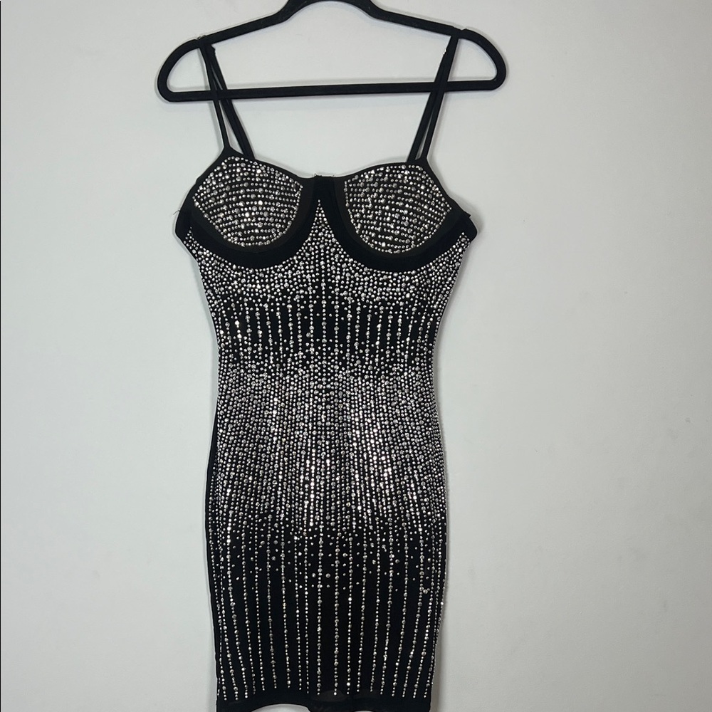 Aria Women's Black Silver Shabby Chic Fittedโ Party Mini Dress Size Large